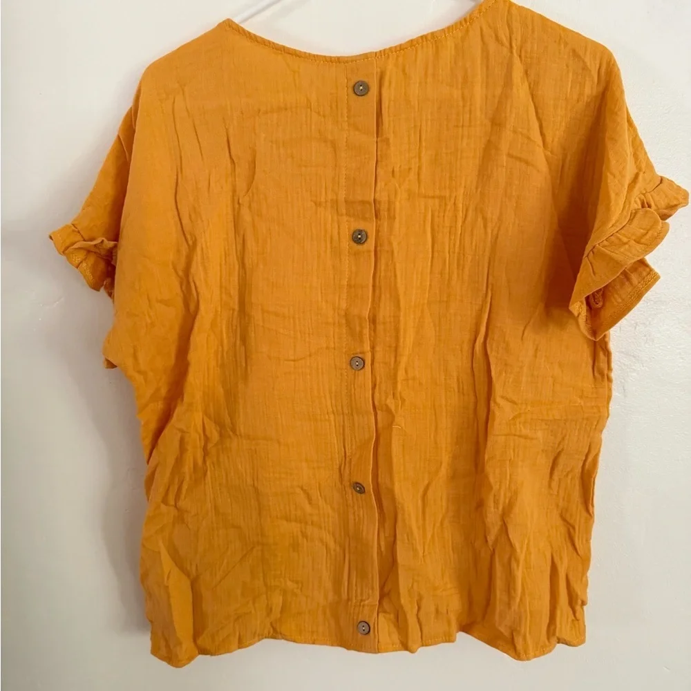Mustard Yellow Women's Top with Ruffle Sleeves, Size Medium - Picture 3 of 3